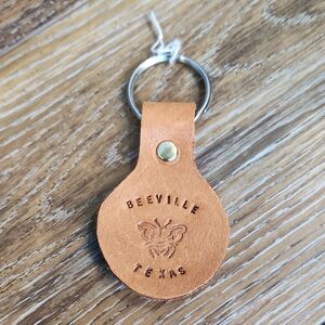 Beeville Texas Embossed Leather ? Keychain Brown